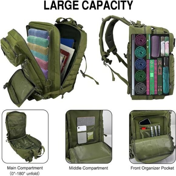 WOLT Tactical Backpack for Men 45L Military Molle Hiking Camping Survival Pack - Picture 4 of 7